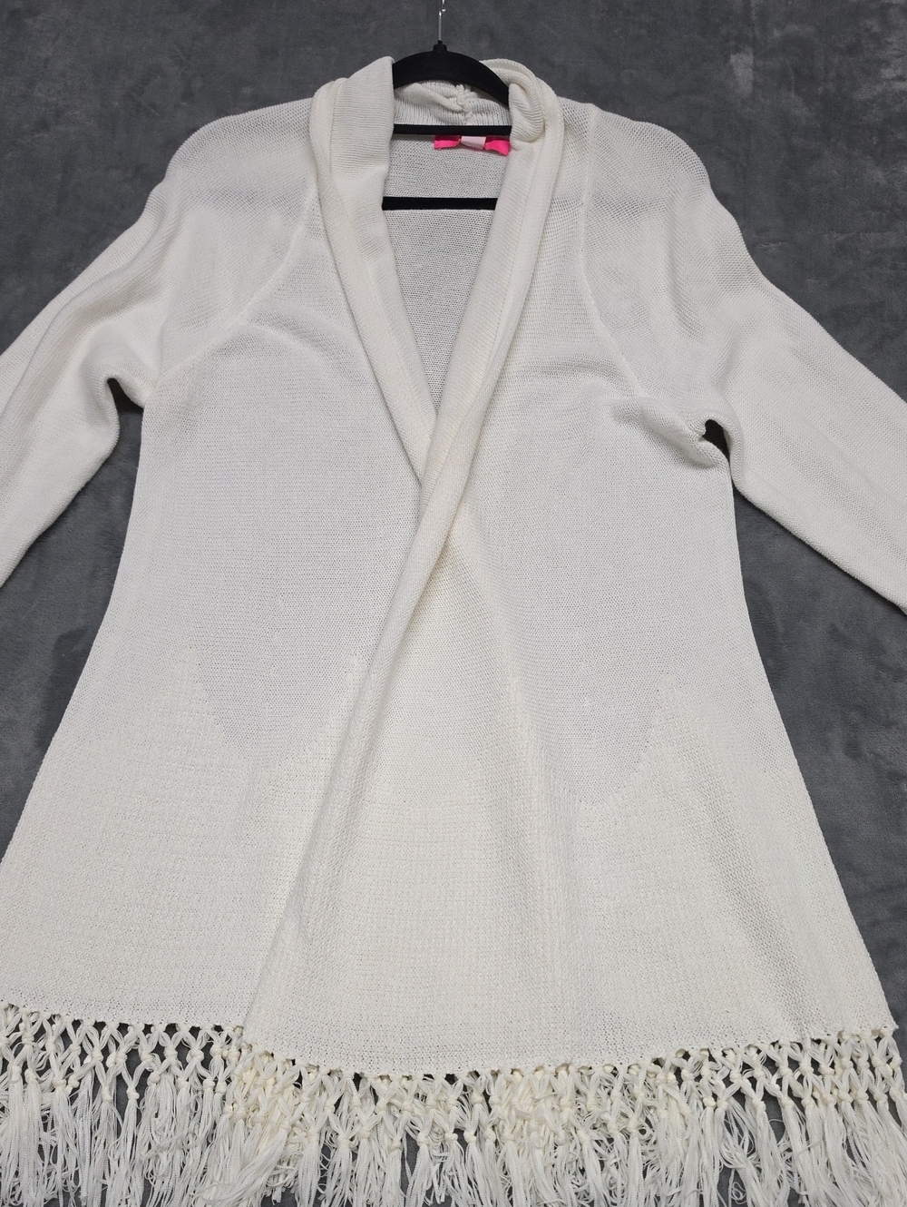 Lilly Pulitzer Cream Open-Front Fringe Cardigan